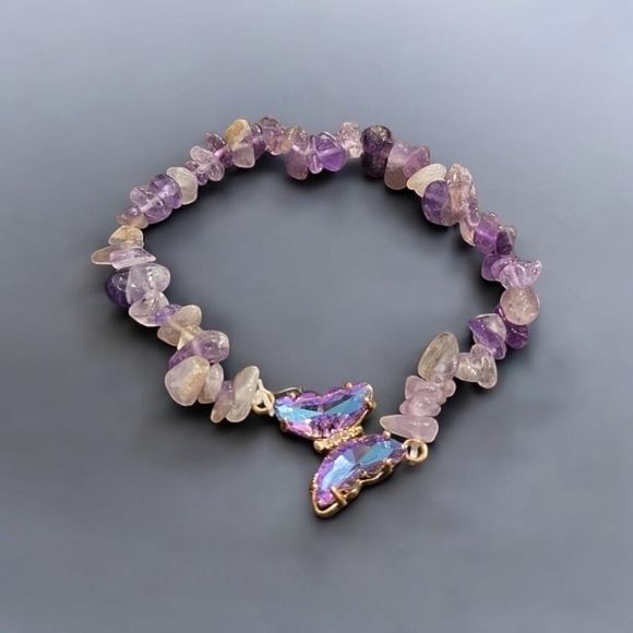 Blossom Boutique Jewelry - Amethyst Stone Butterfly Stretchy Bracelet